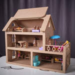 Load image into Gallery viewer, Wood Doll House 3-4-5-6-7-8 Year Old, Wooden Dollhouse for Kids, Handmade Waldorf Montessori Toys for Toddler, DIY Miniature Model Kit with Role Playing Furniture, Paintable Educational Toy
