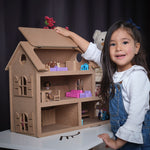 Load image into Gallery viewer, Wood Doll House 3-4-5-6-7-8 Year Old, Wooden Dollhouse for Kids, Handmade Waldorf Montessori Toys for Toddler, DIY Miniature Model Kit with Role Playing Furniture, Paintable Educational Toy

